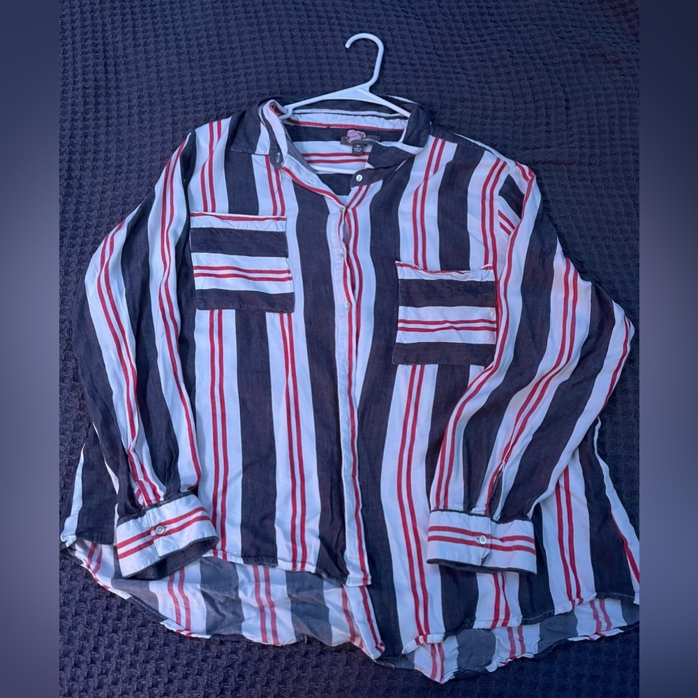 Striped Men's Shirt - Red, White, and Black